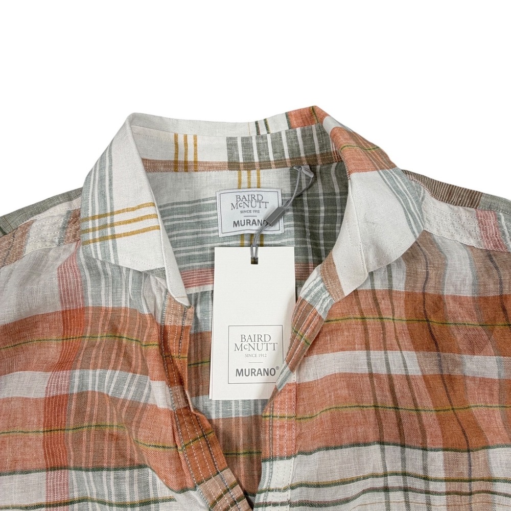 Murano Baird McNutt Linen Shirt Women XL White Plaid Long Sleeve V-Neck Pullover - Picture 3 of 8